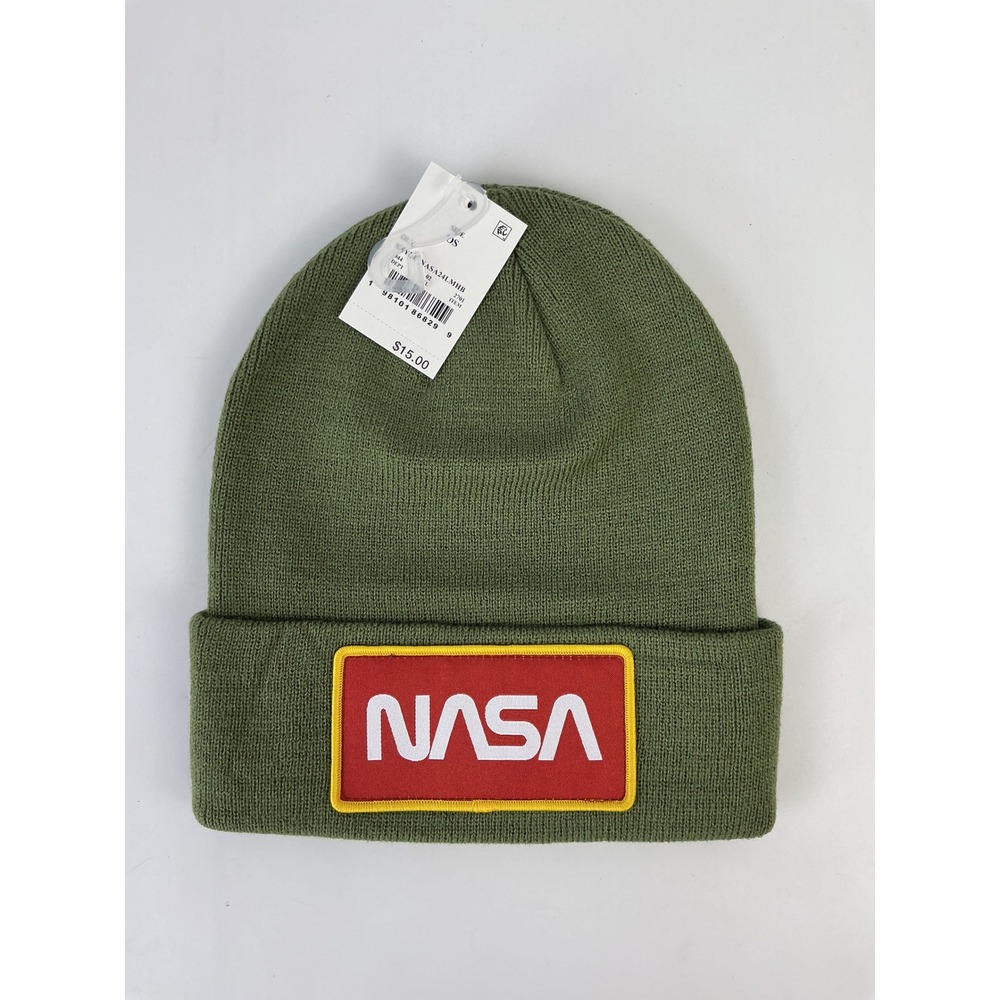MAD ENGINE NASA Space Shuttle‎ American Flag Beanie Hat Olive Green One Size